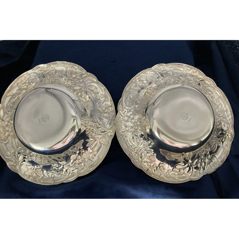 Vintage Grapevine Repousse Pilgrim Silver-plated Candy Dish Bowls (2) Post 1940